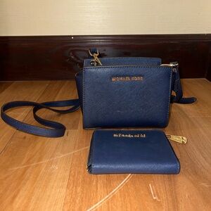 Michael Kors Blue Crossbody Purse and Matching Wallet